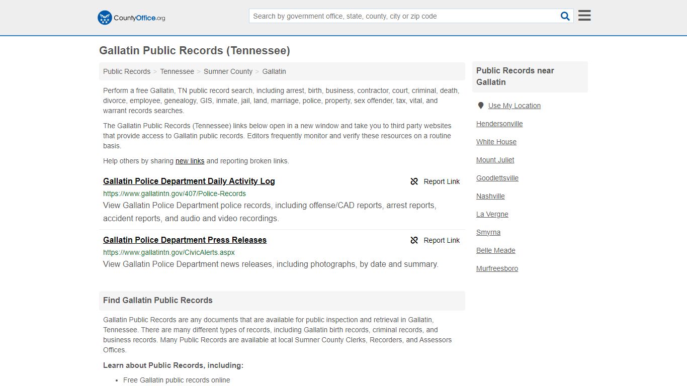 Public Records - Gallatin, TN (Business, Criminal, GIS, Property ...