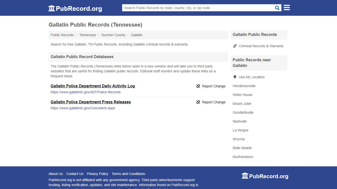 Free Gallatin Public Records (Tennessee Public Records) - PubRecord.org